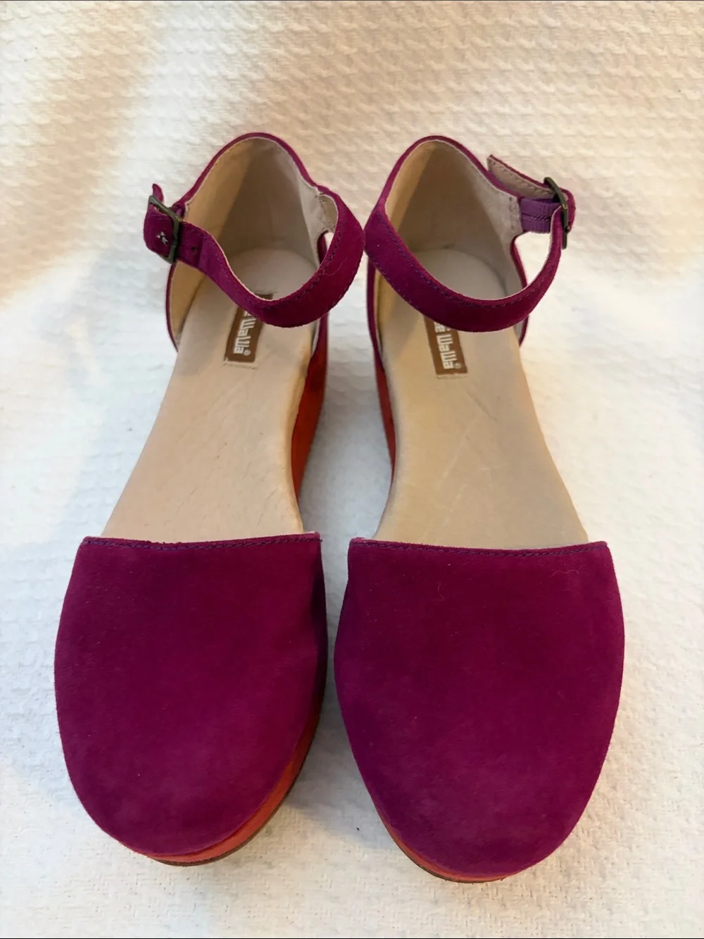 Gee Wawa Leather Suede Two-Tone Magenta & Red Ankle Strap Platforms Size 6M